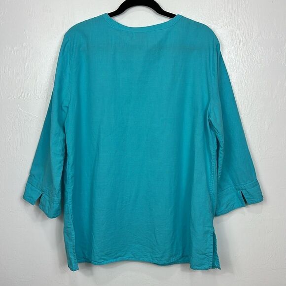 Chico’s Embroidered Linen Blend Tunic Popover Top In Blue Size L - Picture 4 of 9